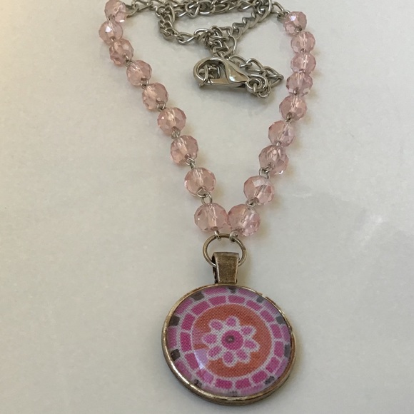 Funky pink crystal beaded chain with pendant - Picture 1 of 5